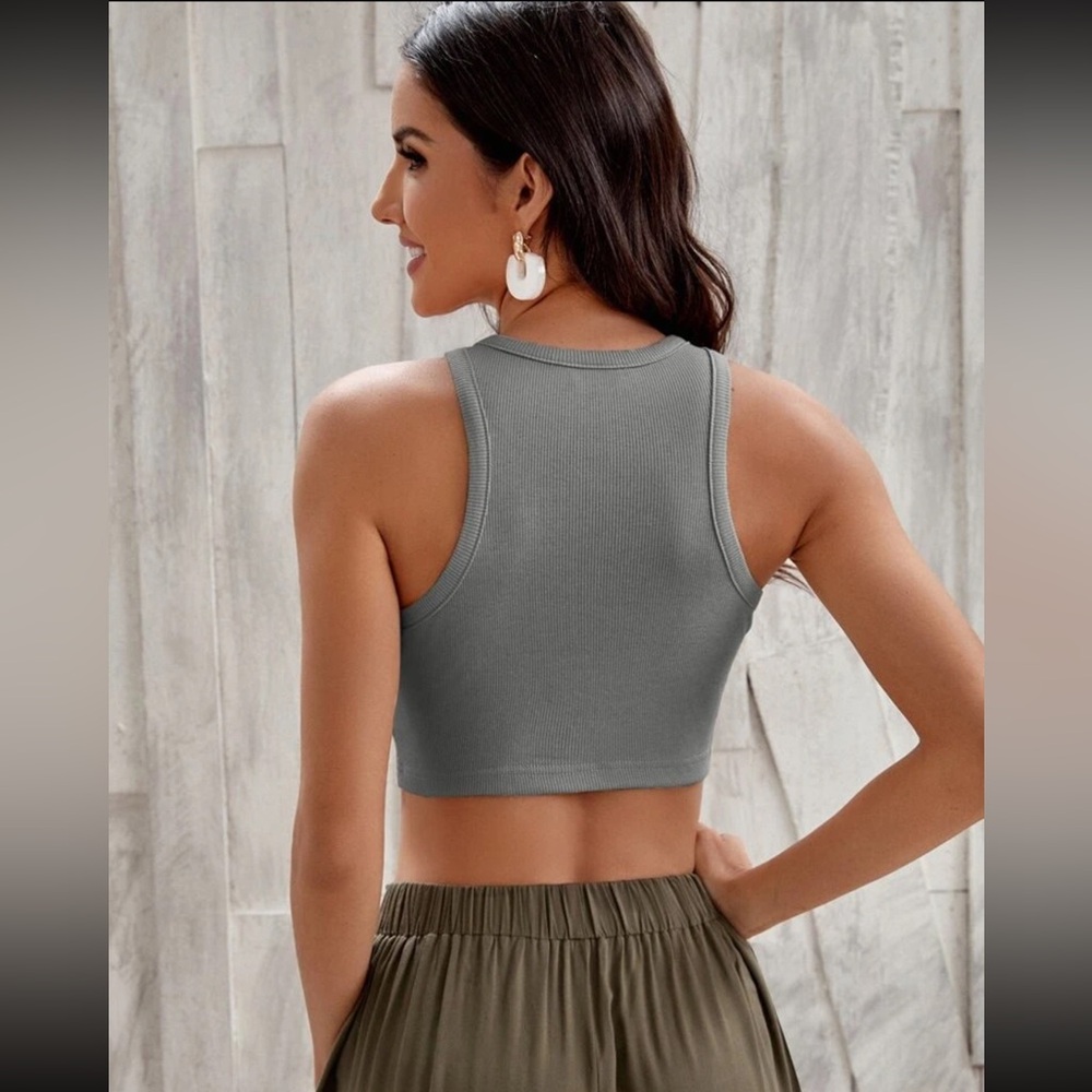 Shein Solid Ribbed Crop Tank Top - Picture 2 of 5